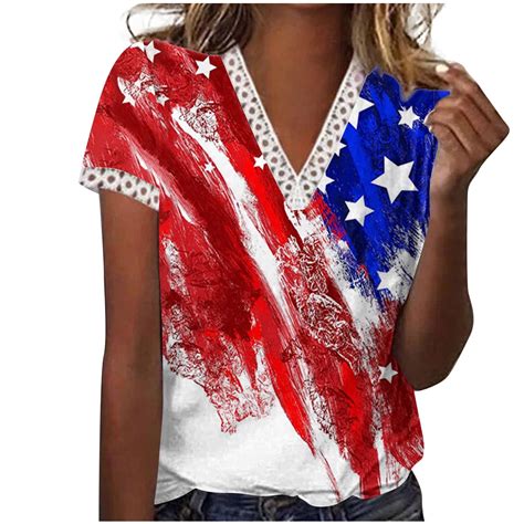 Apexfwdt Usa Flag Tee Shirt For Women 4th Of July Memorial Day T T