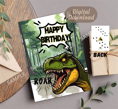 Dinosaur Birthday Card Printable Birthday Card For Boys Etsy