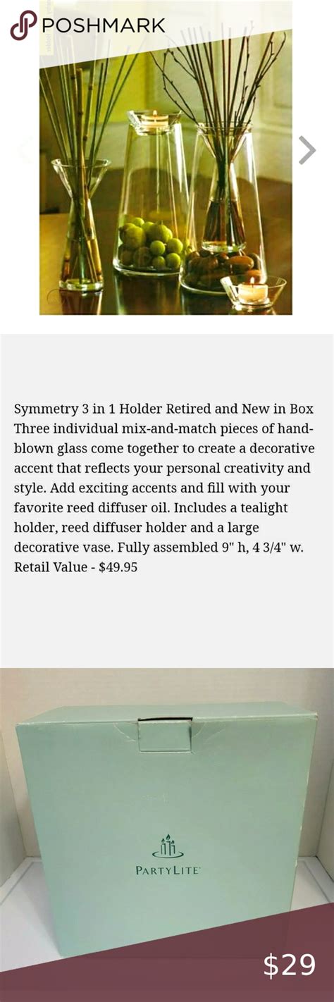 PartyLite Symmetry 3 In 1 Holder Hand Blown Large Vases Decor Reed