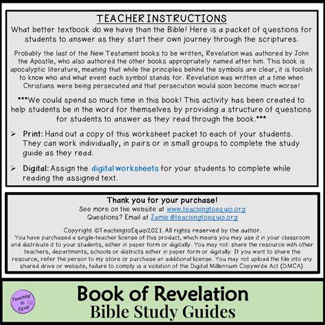 Revelation Bible Study Questions Worksheet Packet (2-part) - Etsy