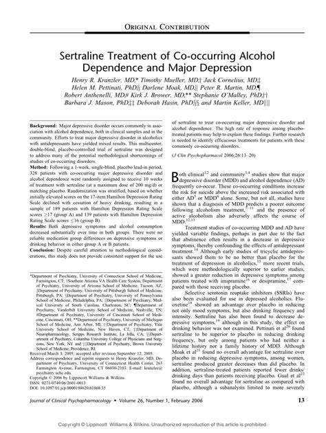 (PDF) Sertraline Treatment of Co-occurring Alcohol Dependence and Major Depression