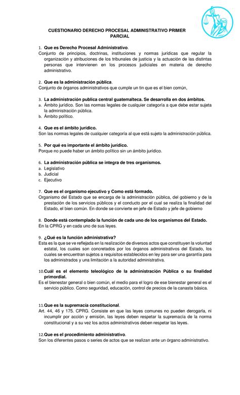 Cuestionario De Derecho Procesal Administrativo Primer Parcial