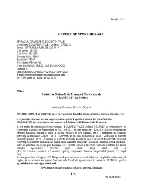 Model Cerere De Sponsorizare Transgaz 2021 Pdf