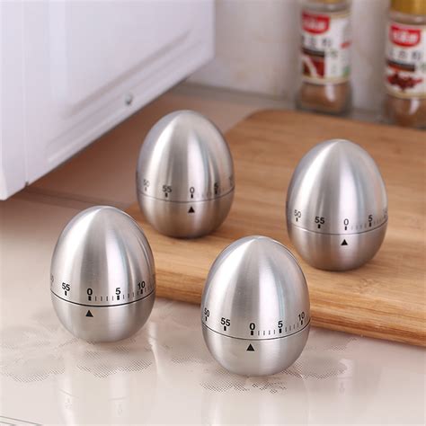 Stainless Steel Timer Kitchen Egg Shaped Mechanical 60 Minutes Rotating