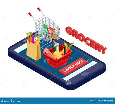 Online Grocery Concept. Vector Mobile App for Grocery Store with Food ...