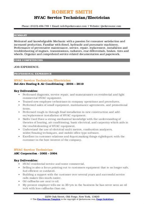 Hvac Service Technician Resume Samples Qwikresume