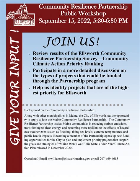 Community Resilience Partnership Public Workshop City Of Ellsworth Maine