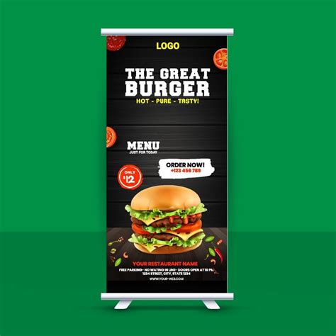 Free Fast Food Roll Up Banner Design Idea For Restaurant 2566131 Vector