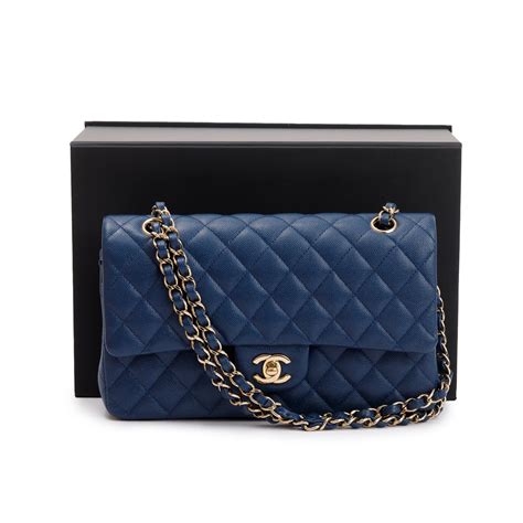 Chanel Blue Caviar Leather Classic Medium Double Flap Bag W Box And Rec