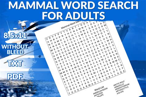 Mammal Word Search Puzzles For Adults Gráfico Por Printile Press House · Creative Fabrica