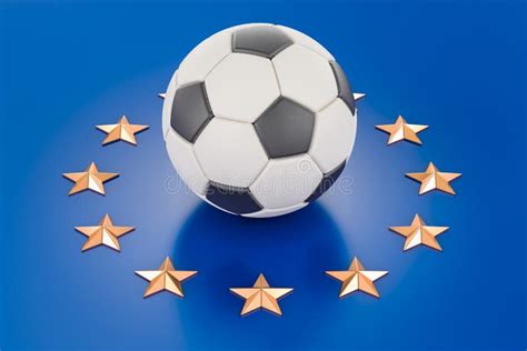 Football Ball On The Eu Flag 3d Rendering Stock Illustration