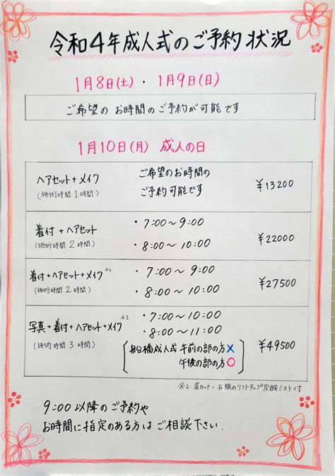 令和4年成人式ご予約状況 そうだすい