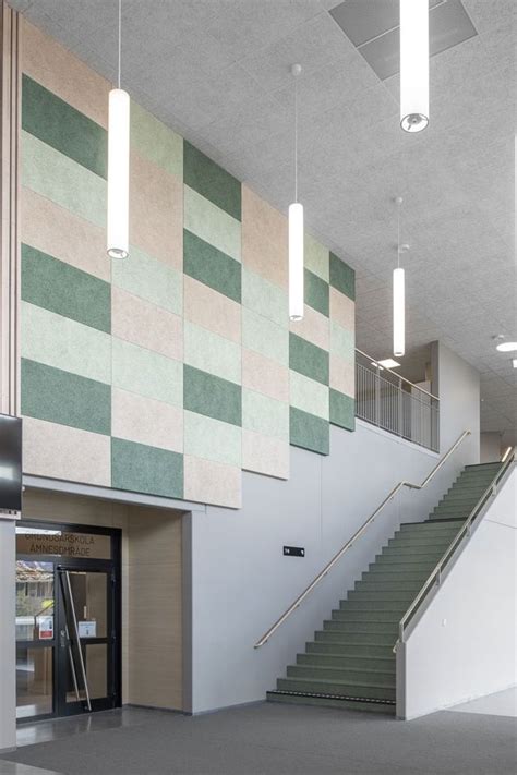 Green Brown And White Colored Troldtekt Acoustic Panels Installed On