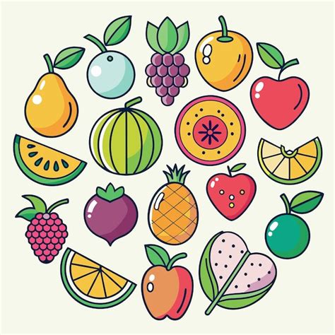 Un Conjunto De Iconos De La L Nea De Frutas Vector Premium