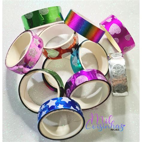 Washi Tape Fita Adesiva Decorada Glitter Shopee Brasil