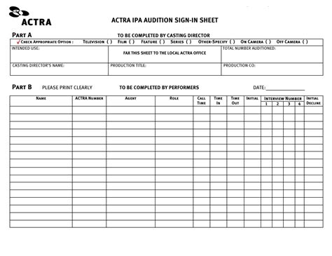 Audition Sheet Template Hq Printable Documents