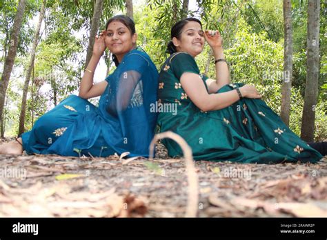 Two Beautiful Teenage Rural Indian Girls Outdoor Stock Photo Alamy