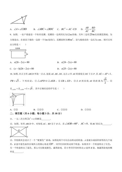 广东省佛山市南海区大沥镇初级中学2023 2024学年九年级上学期期中数学试题（含答案） 21世纪教育网