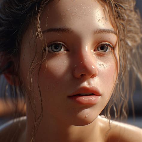 Premium Ai Image A Girl With Wet Hair And A Wet Face Is Reflected In