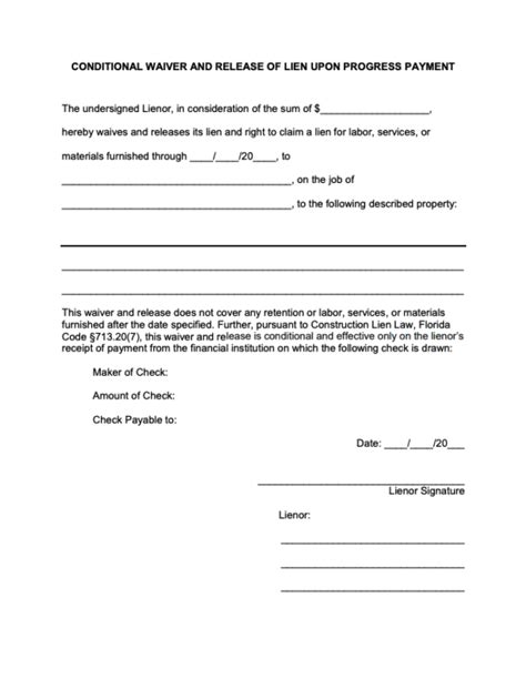 Florida Partial Conditional Lien Waiver And Release Form Levelset