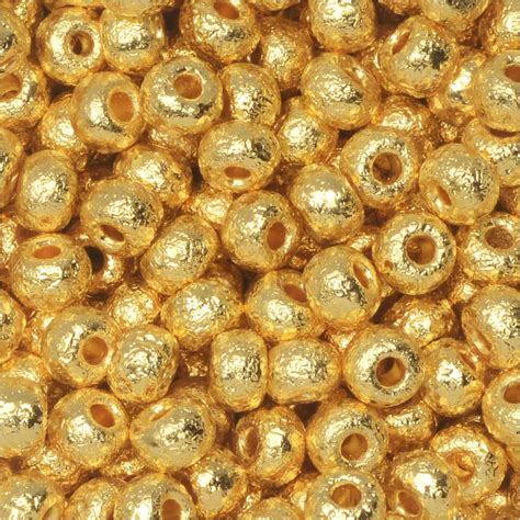 Czech Glass Round Seed Beads Grams Etched K Gold Plated