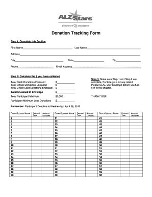 Fillable Online Act Alz Donation Tracking Form Act Alz Fax Email