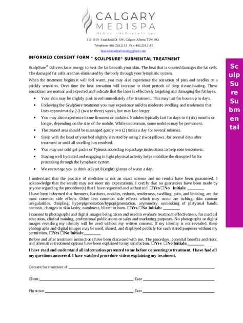 Ined Consent Sculpsure Submental Treatment Doc Template Pdffiller