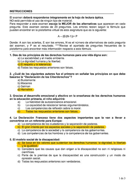 Examen Septiembre Preguntas Y Respuestas Instrucciones El Examen