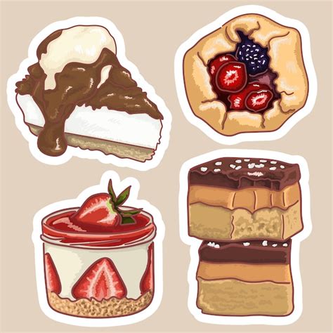 Premium Vector Stickers With Desserts Bars Galette Cheesecake