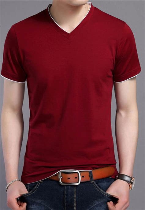 Mens Solid Color Short Sleeve V Neck T Shirt Zorket