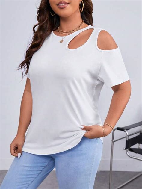 SHEIN Unity Plus Cut Out Asymmetrical Neck Tee SHEIN USA