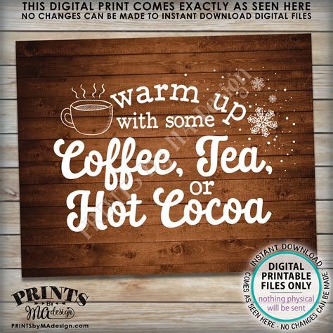 Coffee Tea Or Cocoa Sign Warm Up With Some Hot Beverages Warm Up