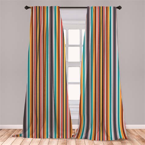 Ethnic Curtains 2 Panels Set Composition Of Vertical Stripes With Teardrop Circles And