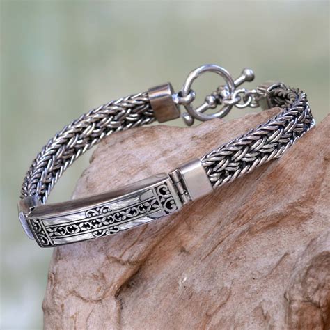 Artisan Crafted Balinese Sterling Silver Bracelet For Men Denpasar Braid Novica