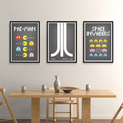 Atari Retro Game Posters Set Of 3 Posters Atari Pac Man Space Invaders