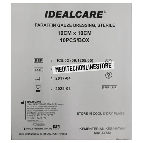 IDEALCARE Sterile Paraffin Parafin Gauze Dressing 10cm X 10cm 10pcs