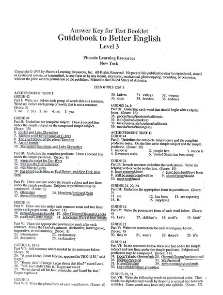 Guidebook To Better English Level 3 Test Answer Key Grammar