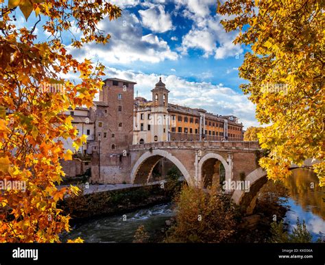 Beautiful Photo Of Rome Italy With Yellow Foliage In Autumn Stock