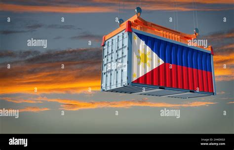 Shipping Container With Philippines National Flag 3d Rendering Stock