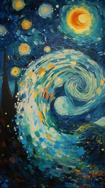 Premium AI Image | A painting of a starry night sky with the moon and ...