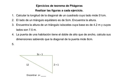 Solved Ejercicios De Teorema De Pitágoras Realizar Las Figuras A Cada