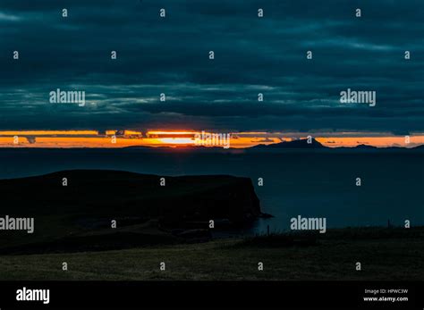 Sunset from Trumpan, on the Waternish Peninsula, Isle of Skye, looking towards the Western Isles ...