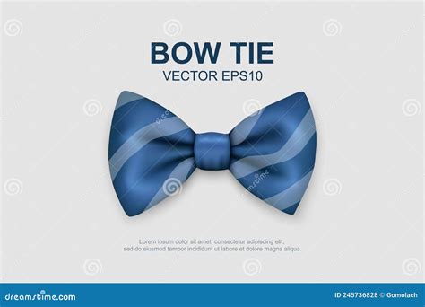 Vector D Realistic Striped Blue Bow Tie Icon Closeup Isolated On White