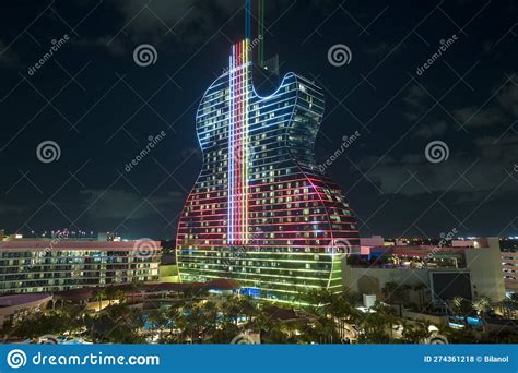 Aerial Night View Of Hollywood Unban City Landscape In Broward County