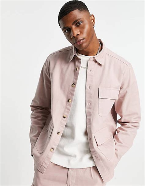 Asos Design Co Ord Utility Overshirt Shirt In Pink Asos