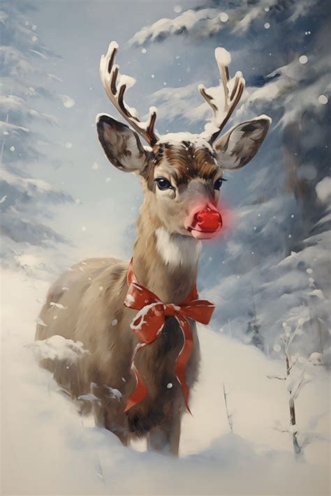 Christmas Wall Decor Rudolph Painting Printable Xmas Wall Art Rustic