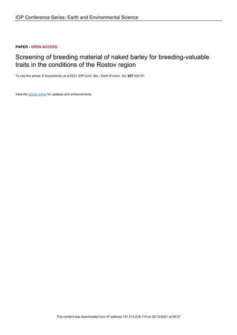 PDF Screening Of Breeding Material Of Naked Barley For Breeding