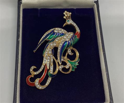 Attwood And Sawyer Signed Vintage Brooch Bird Of Paradise Swarovski