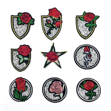 Embroidery Flower Rose Patches With Rhinestone Iron On Patch For