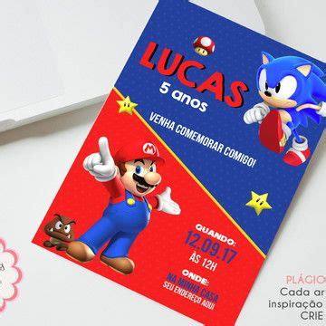 Convite Mario E Sonic Aniversario Festa Mario Sonic Digital Elo7